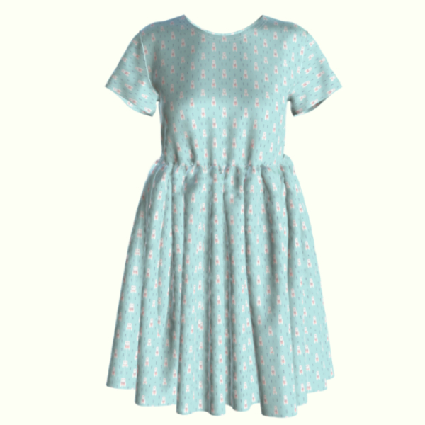 Rập đầm baby doll cổ tròn ngắn tay xếp nếp