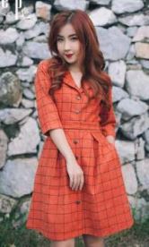 Rập đầm cổ tim có cúc tay lỡ size M
