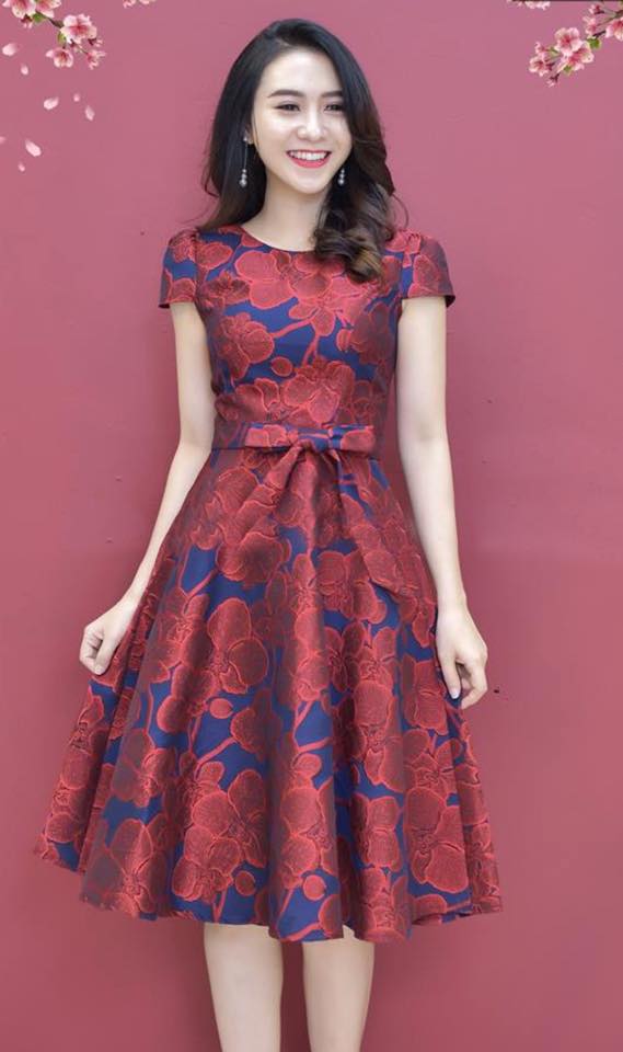 Rập đầm xòe cộc tay thắt nơ eo size S-XXL